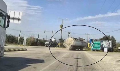 Yakıt yüklü tankerin portakal bahçesine uçtuğu anlar araç kamerasında