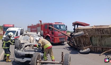 Kırıkhan’da traktörle çarpışan otomobil takla attı: 2 yaralı