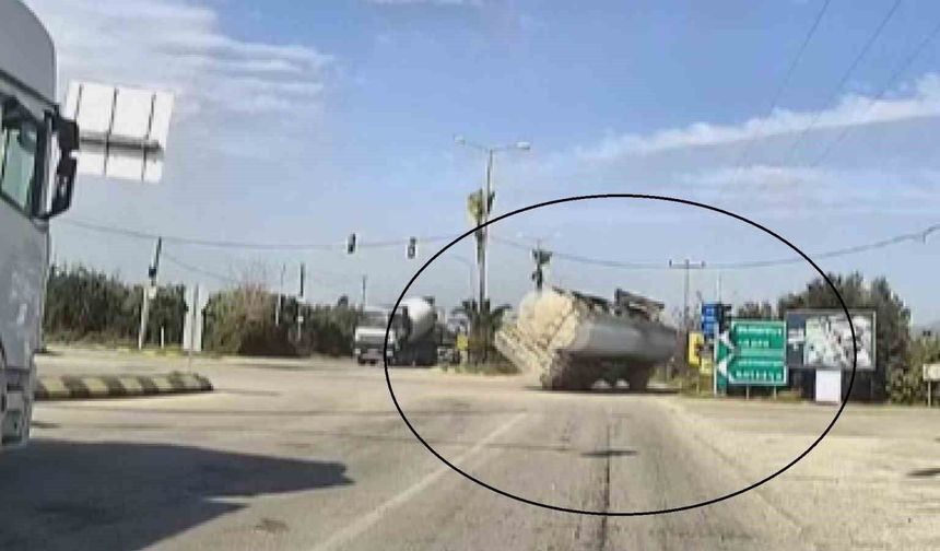 Yakıt yüklü tankerin portakal bahçesine uçtuğu anlar araç kamerasında