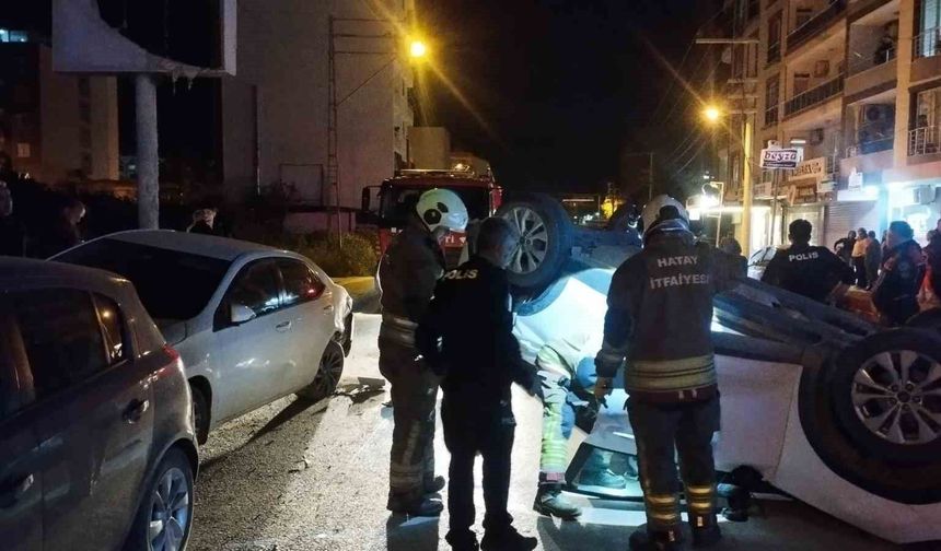 Arsuz'da ters dönen otomobilin sürücüsü yaralandı